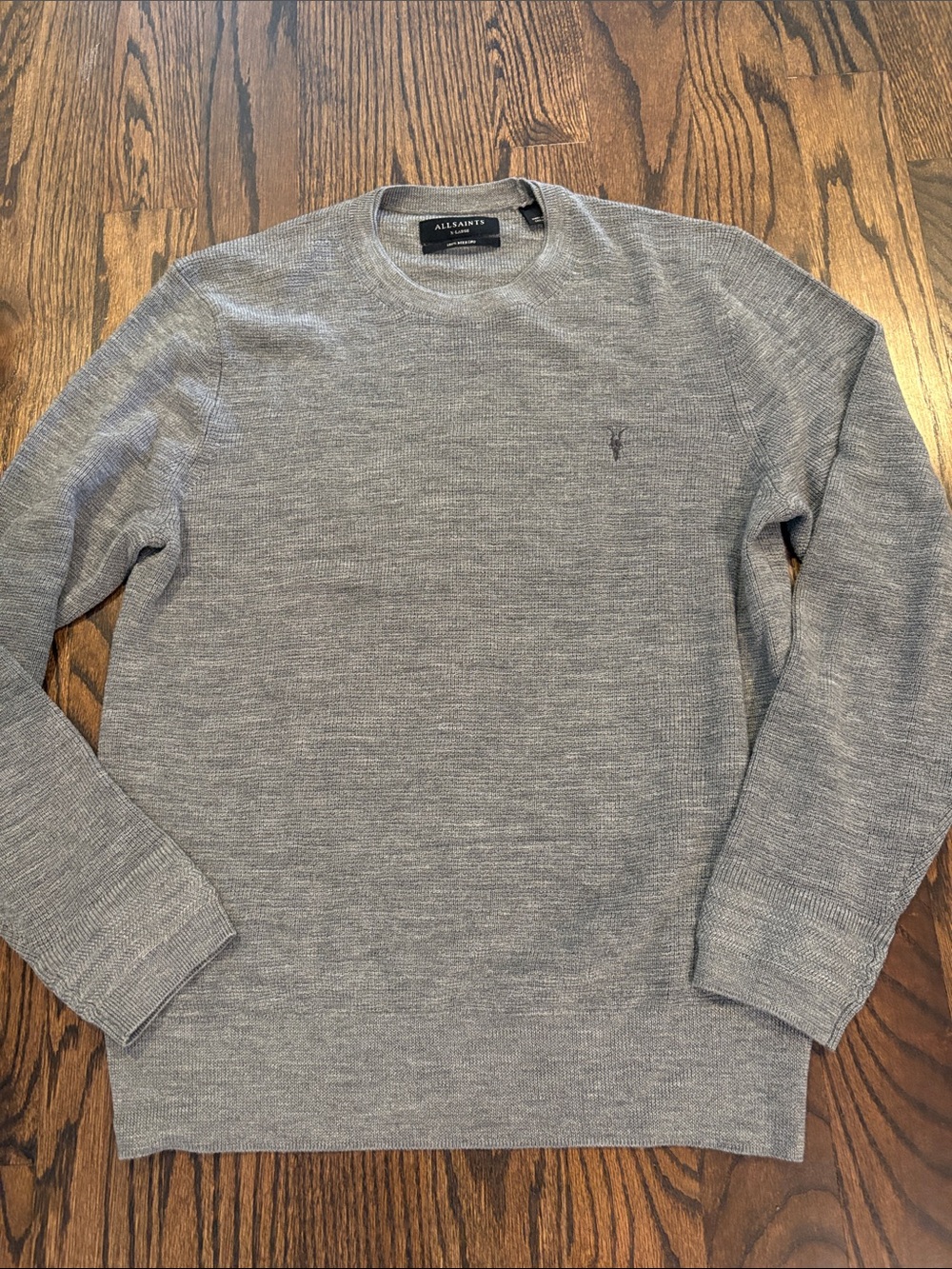 AllSaints Men's Gray Merino Wool Crewneck Sweater Size XL